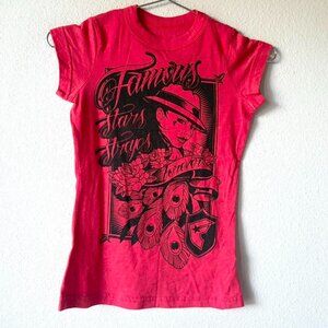 Famous Stars and Strap Women's XS Red Tee Shirt Top y2k emo